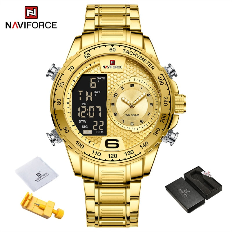 Stainless Steel Chronograph Digital Quartz Watch for Men