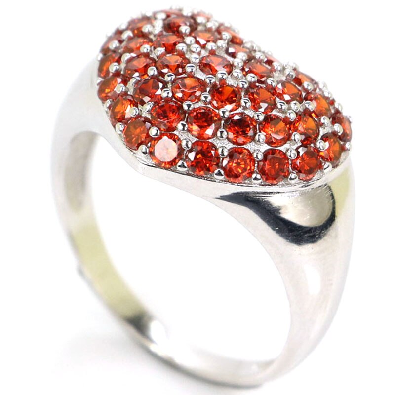 Solid Sterling Silver Spessartine Garnet and Citrine Heart Ring for Women