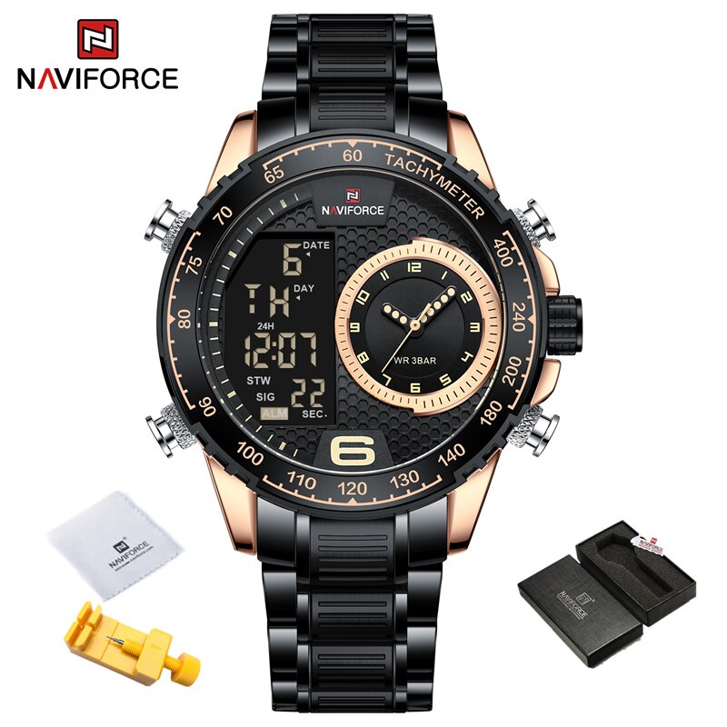 Stainless Steel Chronograph Digital Quartz Watch for Men