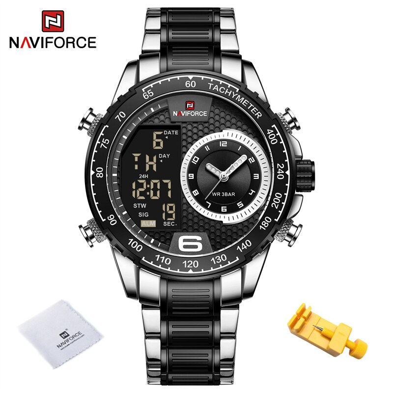 Stainless Steel Chronograph Digital Quartz Watch for Men