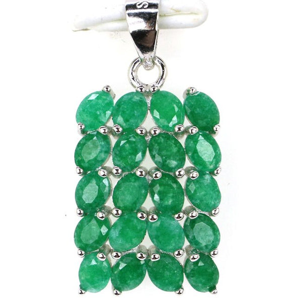 26x14mm Real 925 Solid Sterling Silver 1.9g Classic Real Blue Sapphire Green Emerald Birthday Gift Ladies Pendant