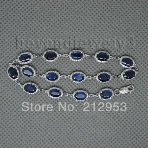 14K White Gold Sapphire Bracelet with 4x6mm Sapphires