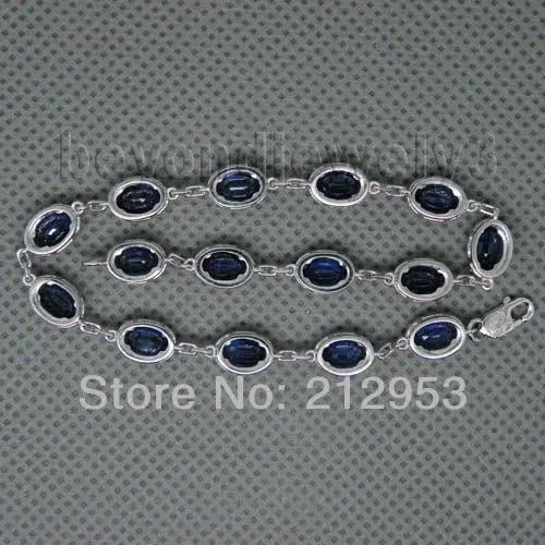 14K White Gold Sapphire Bracelet with 4x6mm Sapphires