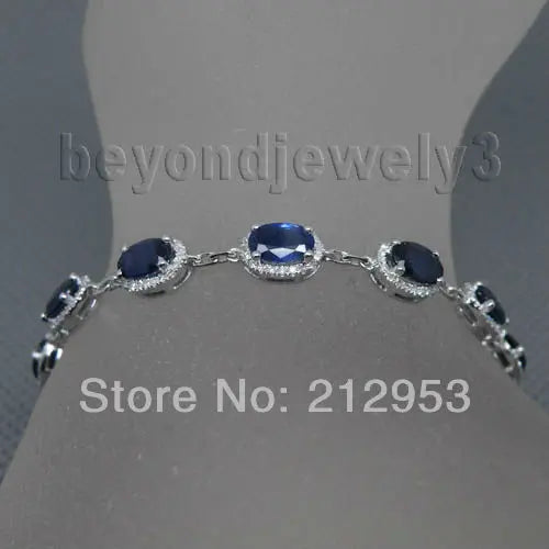 14K White Gold Sapphire Bracelet with 4x6mm Sapphires