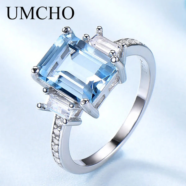 Sterling Silver Blue Topaz Ring for Women