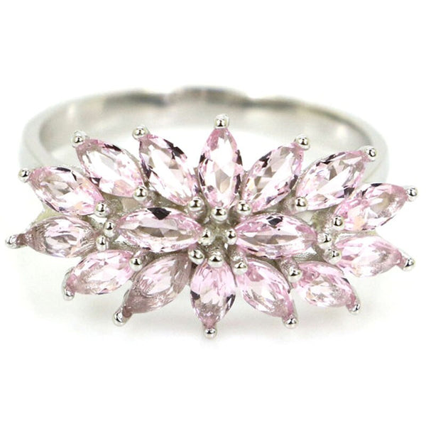 925 Sterling Silver Rose-Cut Green Emerald & Pink Kunzite Ring for Women