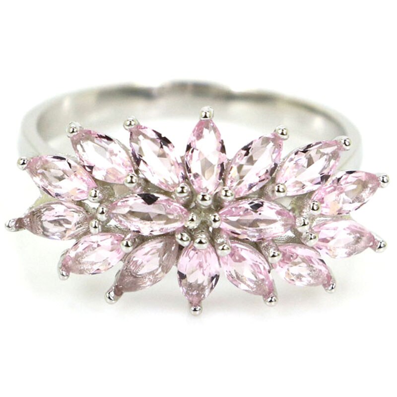 925 Sterling Silver Rose-Cut Green Emerald & Pink Kunzite Ring for Women