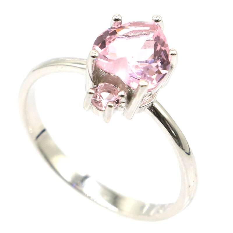 925 Sterling Silver Created Pink Kunzite Heart 2.3g Ring for Women