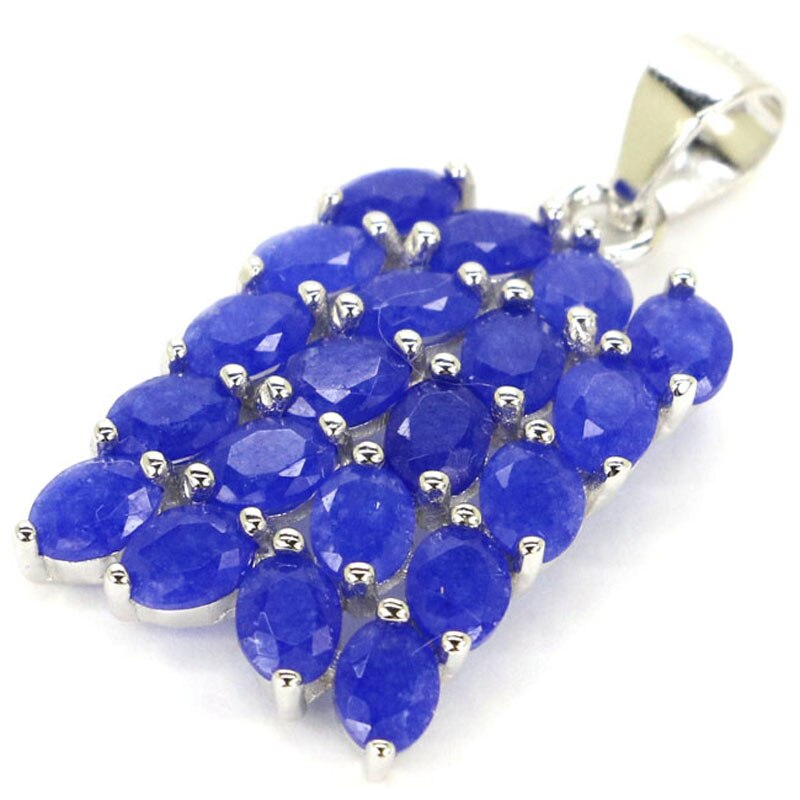 Sterling Silver Blue Sapphire Emerald Pendant for Ladies