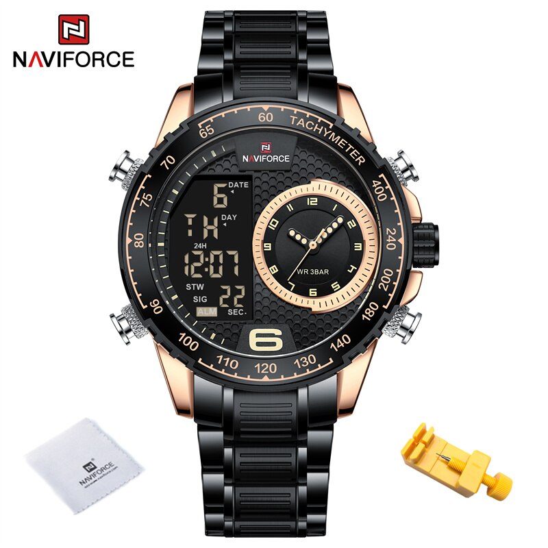 Stainless Steel Chronograph Digital Quartz Watch for Men