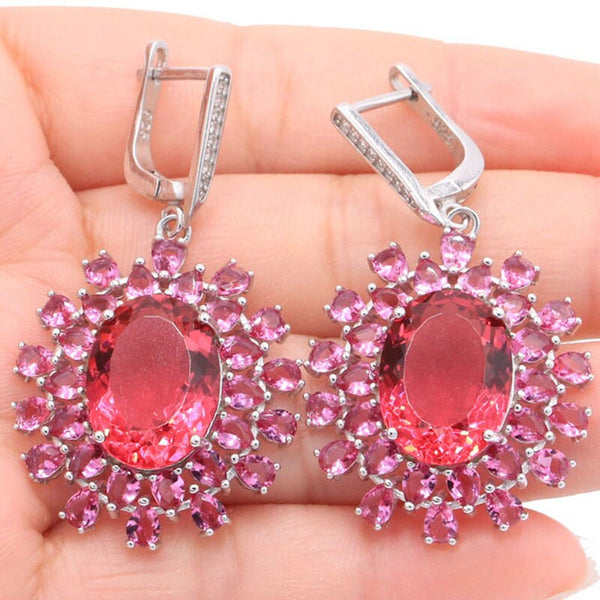 925 Sterling Silver Pink Tourmaline & Tanzanite Earrings for Women