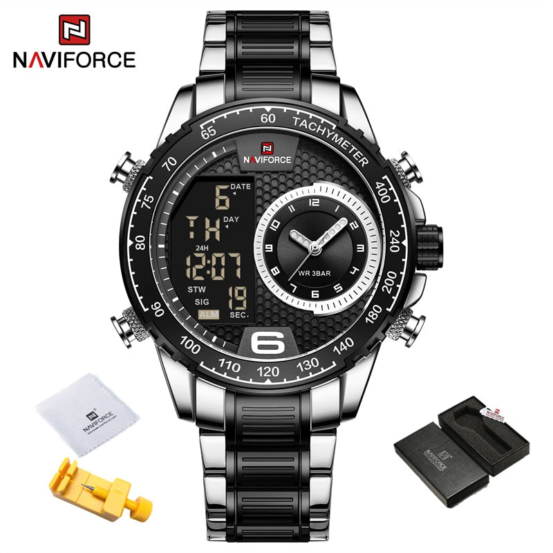 Stainless Steel Chronograph Digital Quartz Watch for Men