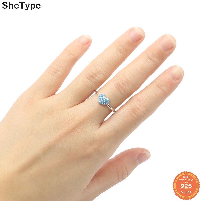 925 Sterling Silver Blue Turquoise Heart Ring for Her