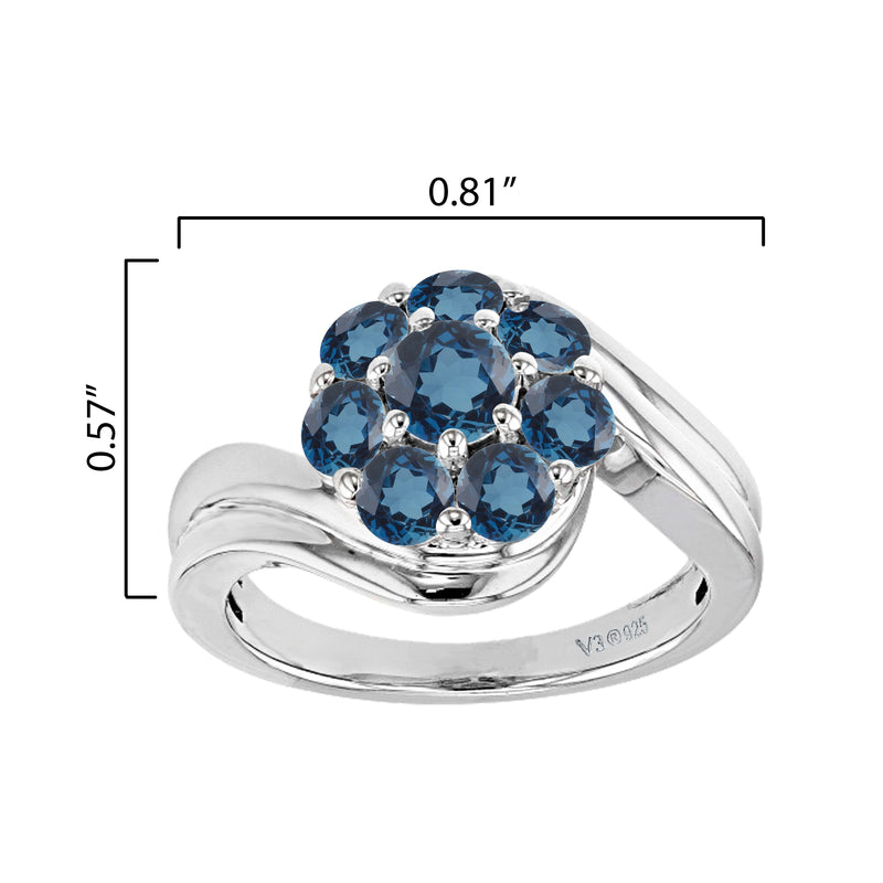 V3 Jewelry Sterling Silver with Natural London Blue Topaz Cluster Ring