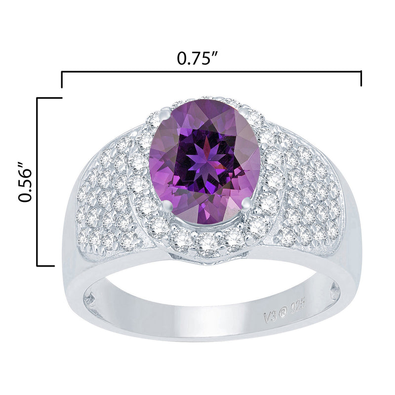 V3 Jewelry Natural Amethyst & White Topaz Sterling Silver Halo Ring