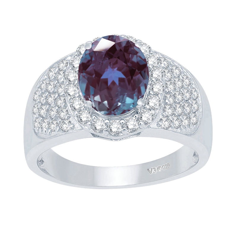 V3 Jewelry Color-Changing Alexandrite & White Topaz Halo Ring