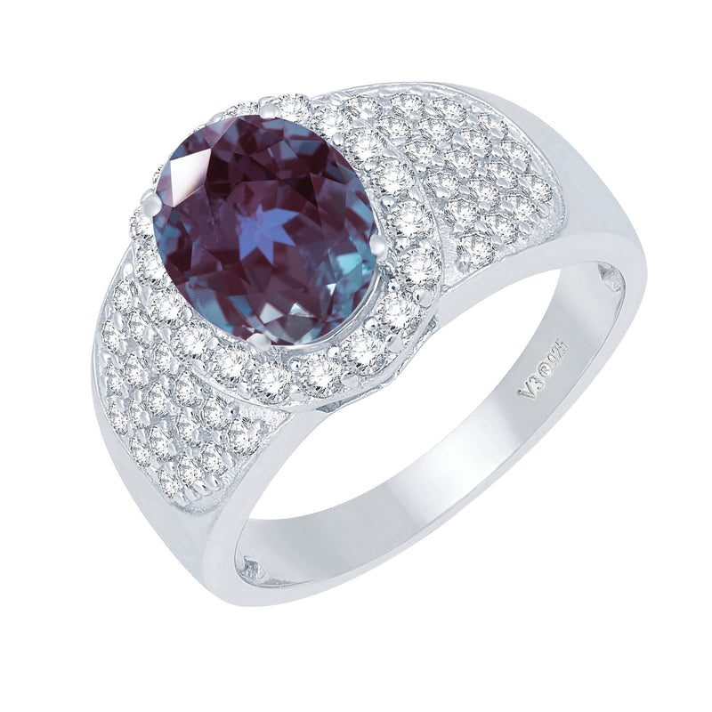 V3 Jewelry Color-Changing Alexandrite & White Topaz Halo Ring