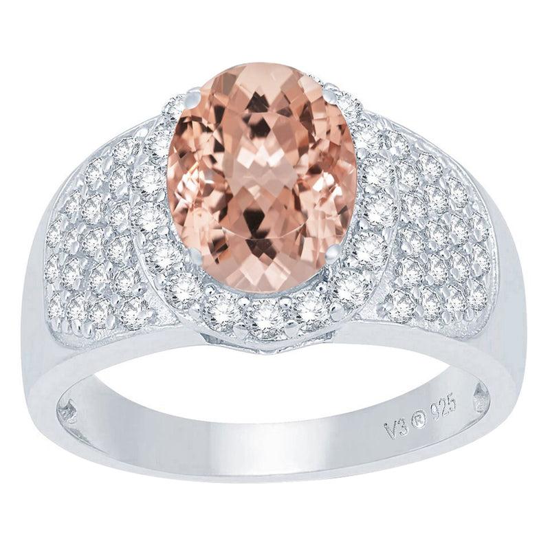 V3 Jewelry Morganite & White Topaz Oval-Cut Halo Ring