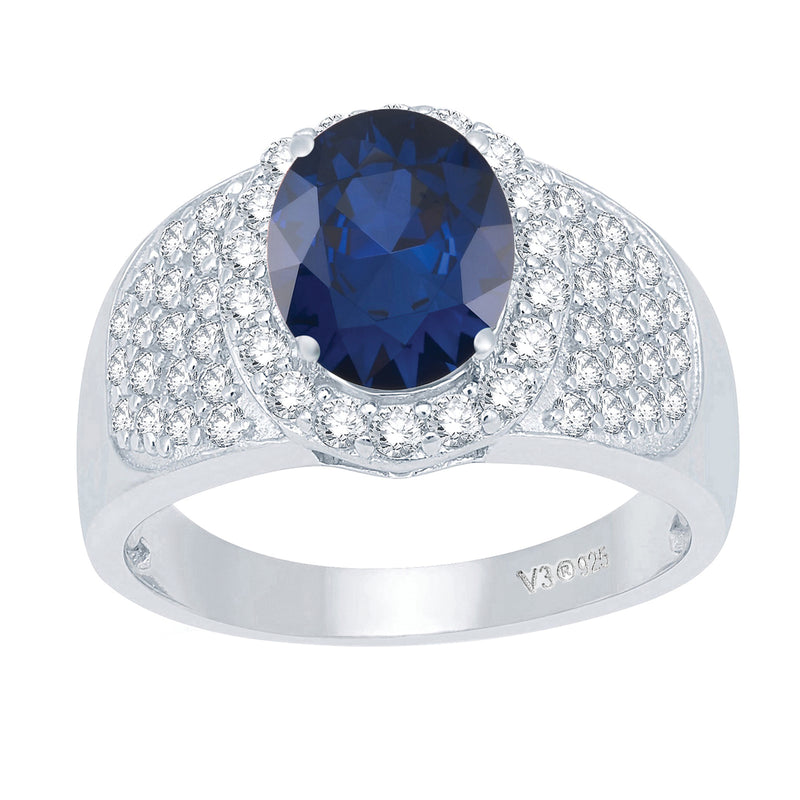 V3 Jewelry Blue Sapphire & White Topaz Pavé Oval Halo Ring