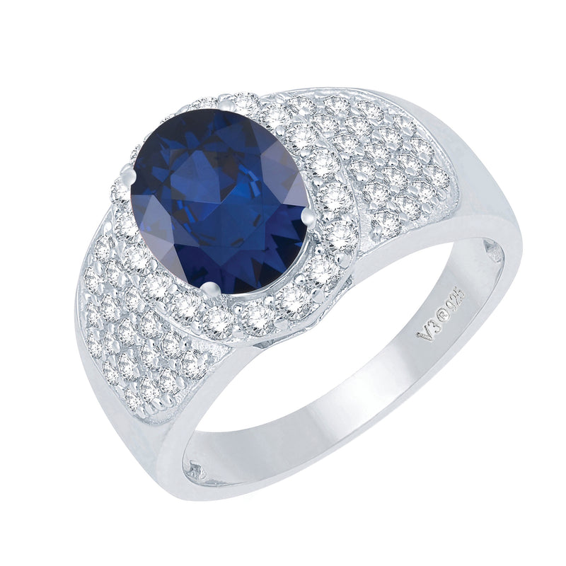 V3 Jewelry Blue Sapphire & White Topaz Pavé Oval Halo Ring