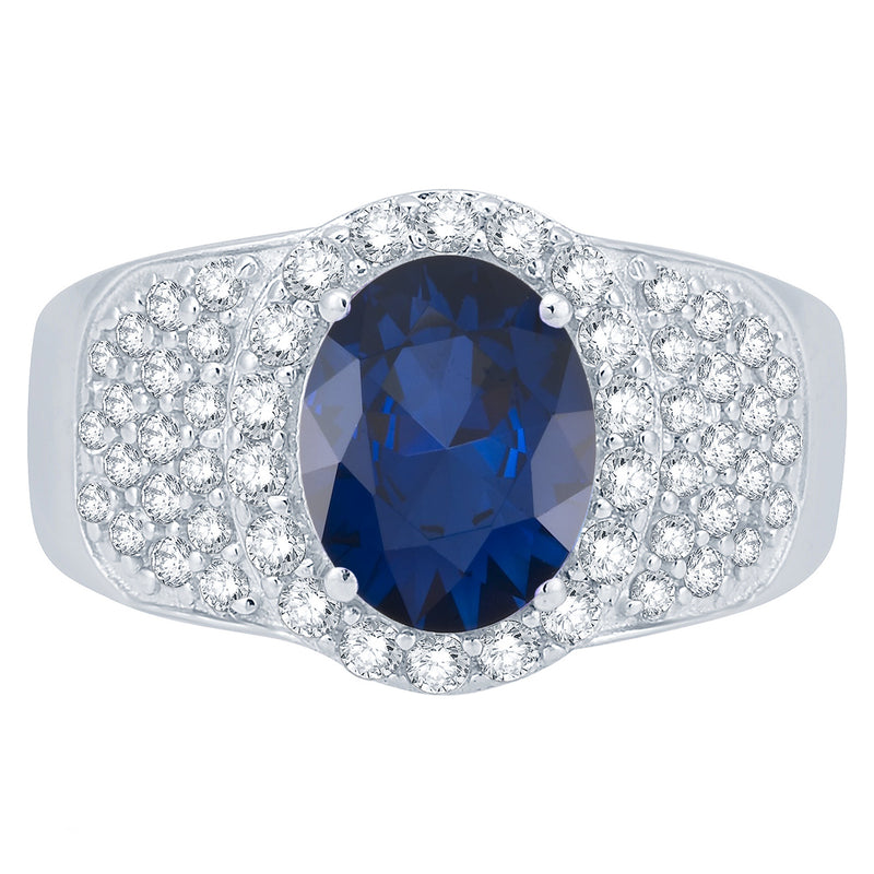 V3 Jewelry Blue Sapphire & White Topaz Pavé Oval Halo Ring