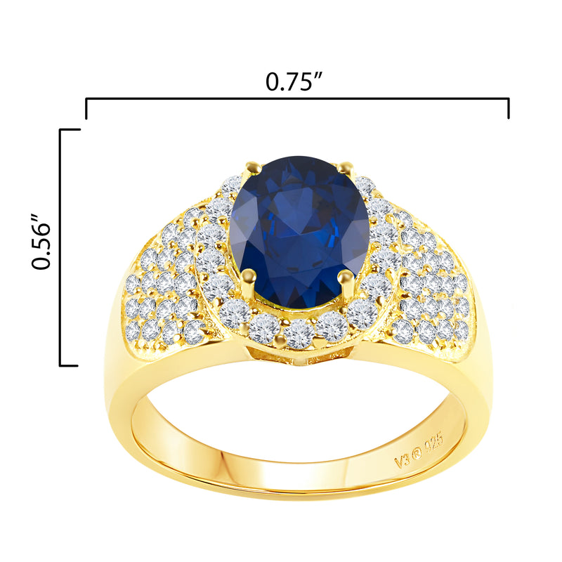 V3 Jewelry 18K Gold Plated Blue Sapphire & White Topaz Pavé Oval Halo Ring