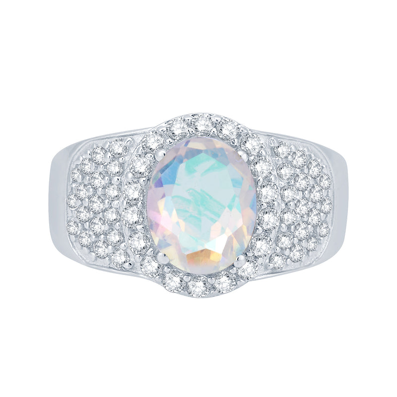V3 Jewelry Mercury Opal Topaz & White Topaz Pavé Oval Halo Ring