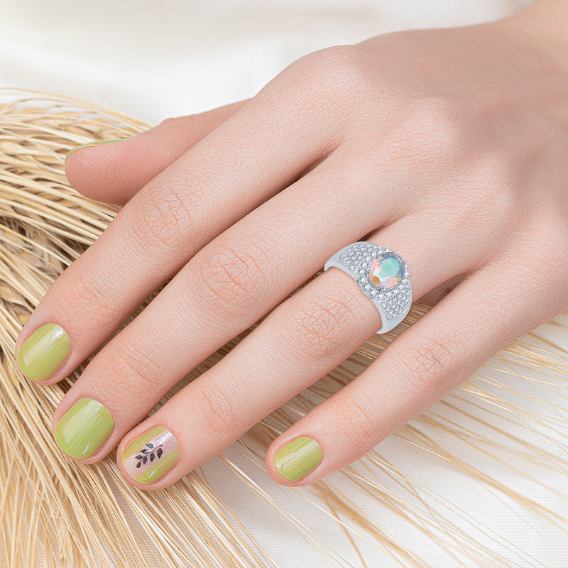 V3 Jewelry Mercury Opal Topaz & White Topaz Pavé Oval Halo Ring