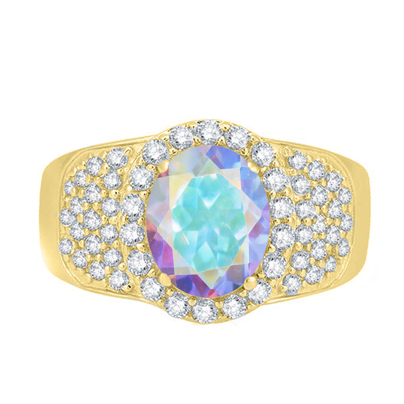 V3 Jewelry 18K Gold Plated Mercury Opal Topaz & White Topaz Pavé Oval Halo Ring