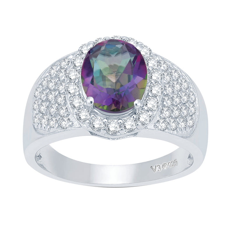 V3 Jewelry Mystic Green Topaz & White Topaz Halo Ring