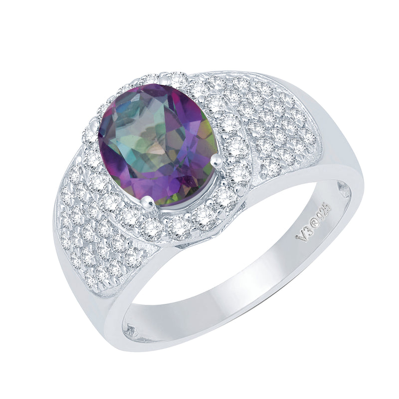 V3 Jewelry Mystic Green Topaz & White Topaz Halo Ring