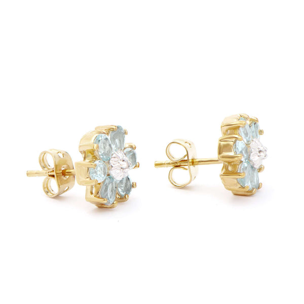 2.02 ctw Blue Topaz & Diamonds 18K Gold Plated Designer Earrings