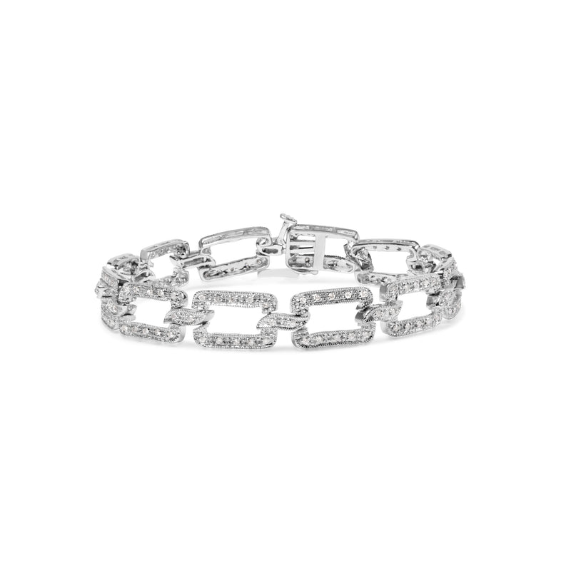 14K White Gold 3/4 Cttw Diamond Open Paperclip Link 7" Tennis Bracelet (H-I Color, I2-I3 Clarity)