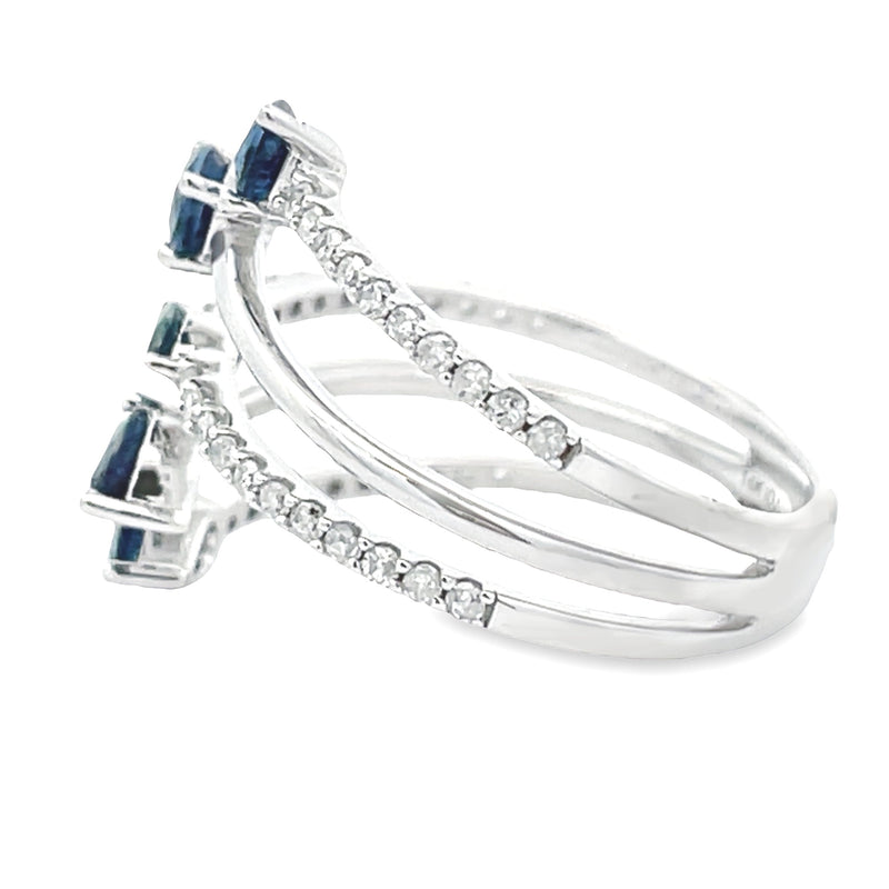 Natural .85ct Sapphire Diamond Ring 14KT White Gold