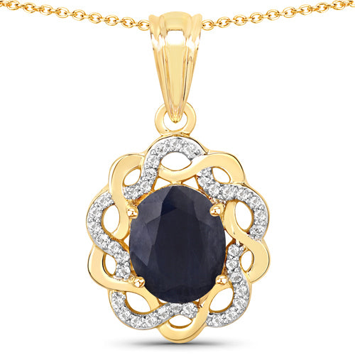 3.43 Carat Genuine Blue Sapphire and White Topaz .925 Sterling Silver Pendant