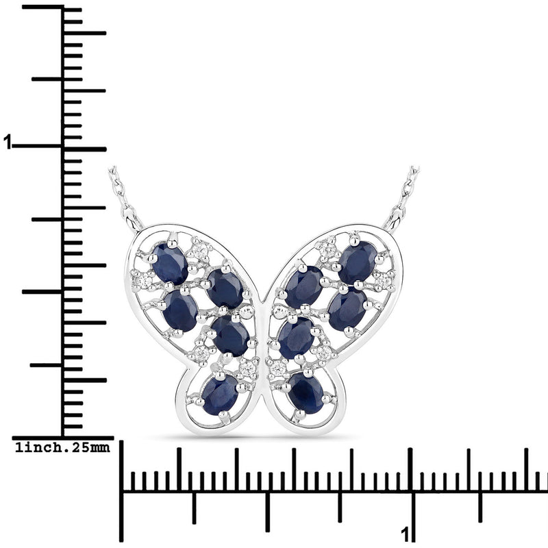 2.16 Carat Genuine Blue Sapphire and White Zircon .925 Sterling Silver Necklace