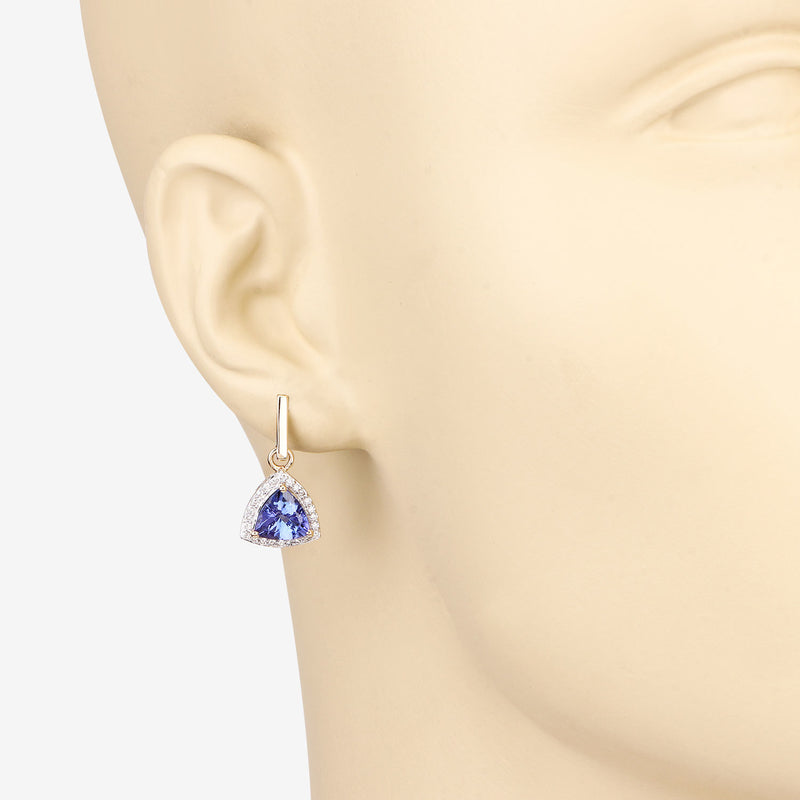 3.86 Carat Genuine Tanzanite and White Diamond 14K Yellow Gold Earrings