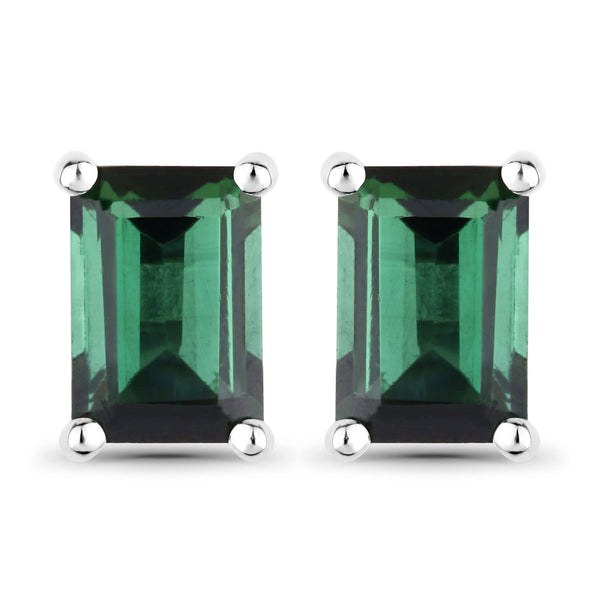 1.30 Carat Genuine Green Tourmaline 14K White Gold Earrings