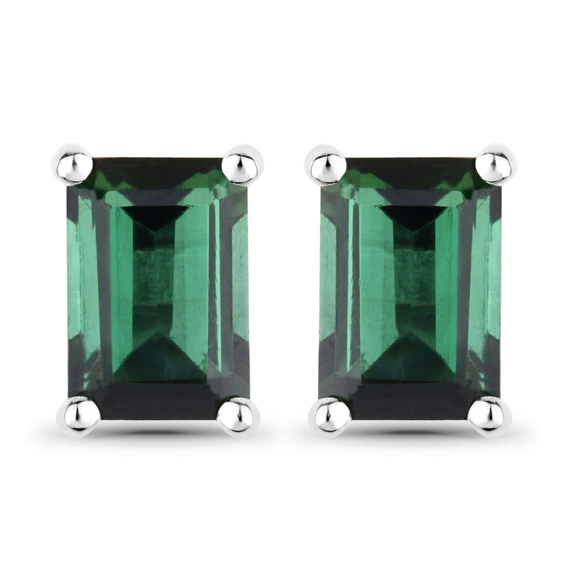 1.30 Carat Genuine Green Tourmaline 14K White Gold Earrings