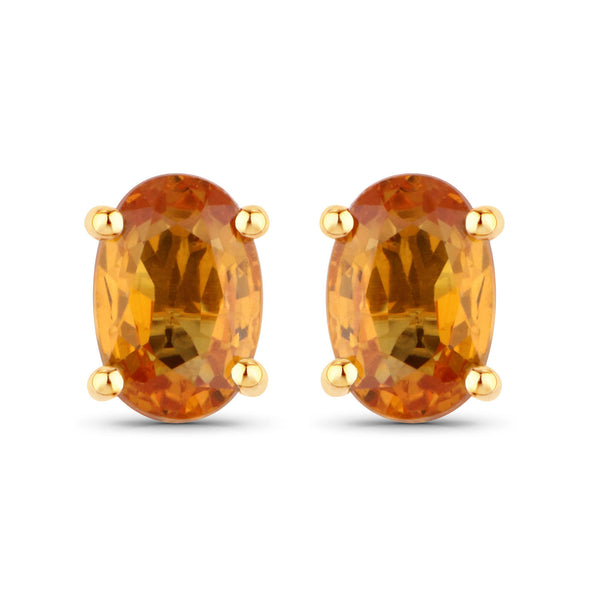 1.10 Carat Genuine Orange Sapphire 14K Yellow Gold Earrings