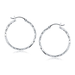 14k White Gold Diamond Cut Hoop Earrings