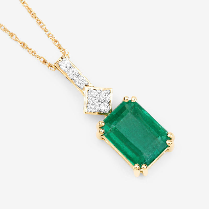 IGI Certified 2.24 Carat Genuine Zambian Emerald and White Diamond 14K Yellow Gold Pendant