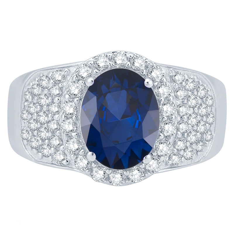 V3 Jewelry Blue Sapphire & White Topaz Pavé Oval Halo Ring