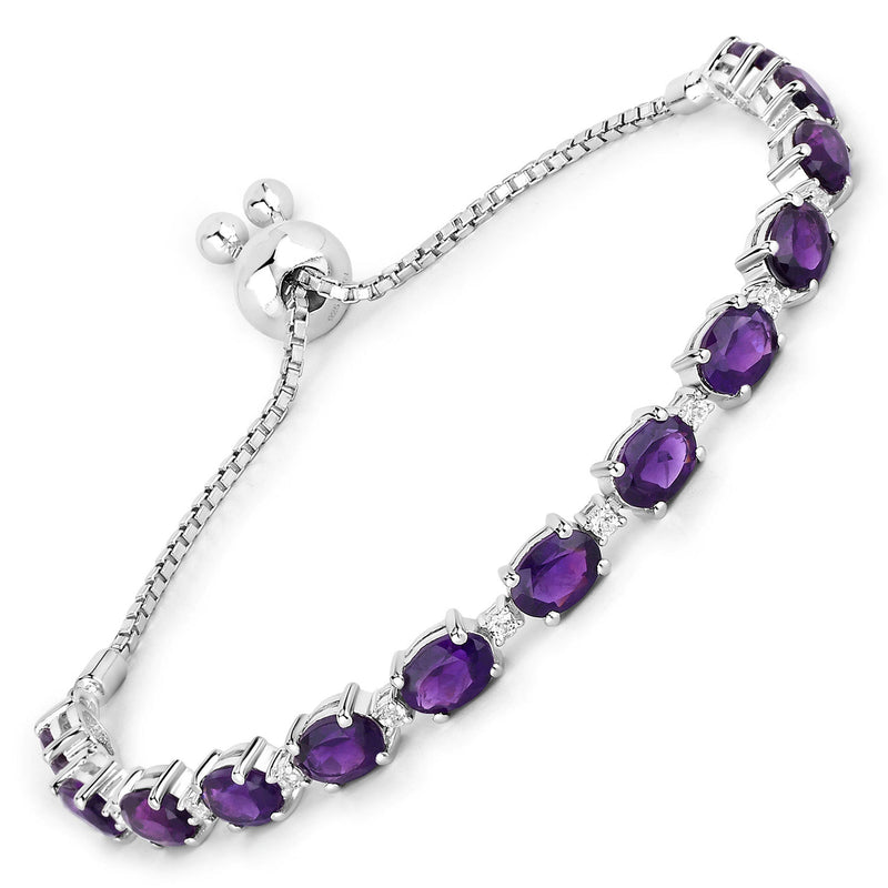 10.88 Carat Genuine Amethyst and White Topaz .925 Sterling Silver Bracelet