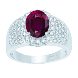V3 Jewelry Ruby & White Topaz Halo Oval Ring