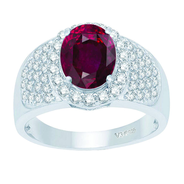 V3 Jewelry Ruby & White Topaz Halo Oval Ring