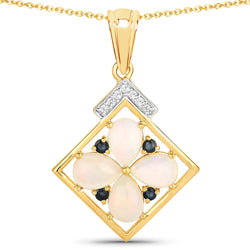 1.63 Carat Genuine Ethiopian Opal, Blue Sapphire and White Topaz .925 Sterling Silver Pendant