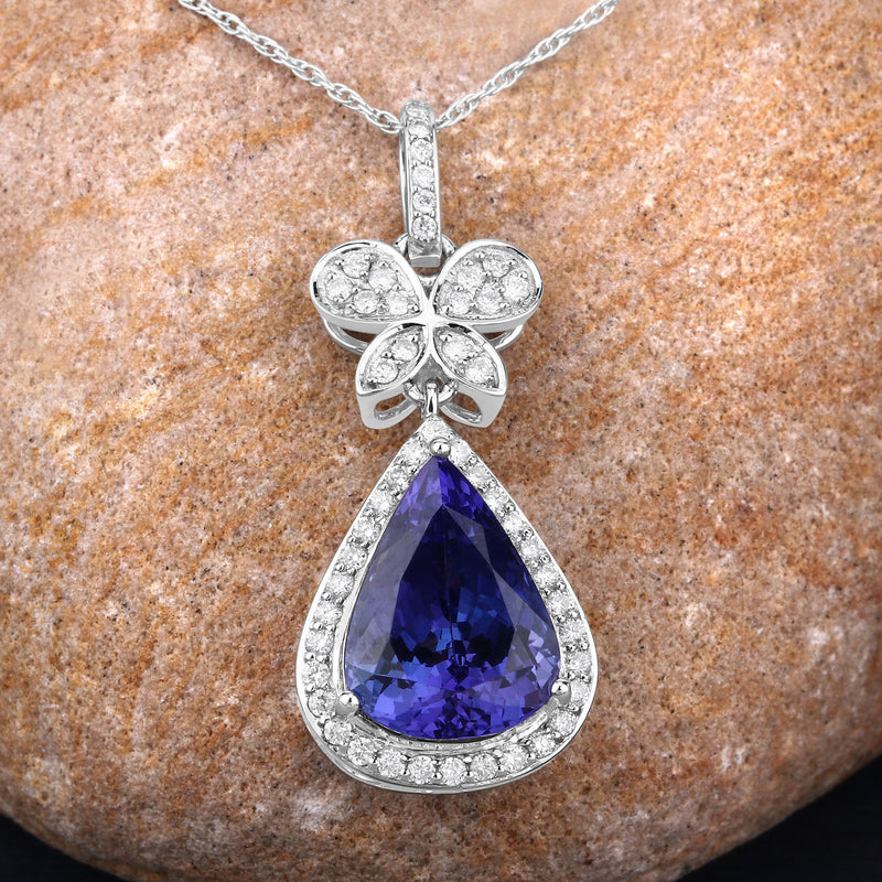 5.54 Carat Genuine Tanzanite and White Diamond 18K White Gold Pendant