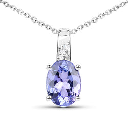 1.17 Carat Tanzanite and White Zircon .925 Sterling Silver Pendant