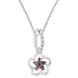 V3 Jewelry Red Diamond & Sterling Silver Flower Pendant Necklace